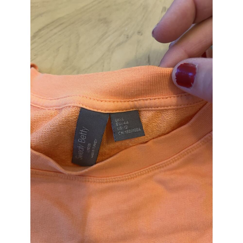 Sweaty Betty Crop Sweatshirt ORANGE Sz L/12 Coral Cotton Soft Cozy Active Gym - Picture 4 of 10